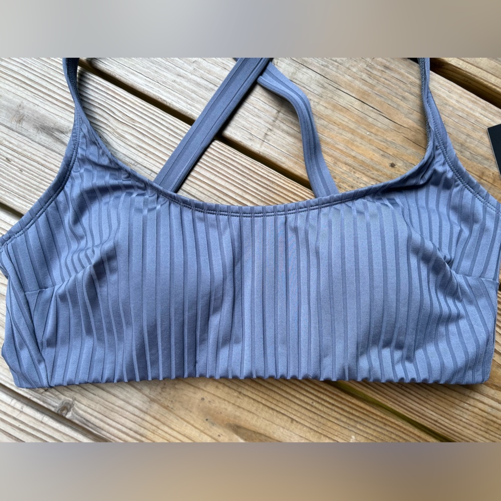 S3 Swimwear extra large Blue Ribbed Scoop Neck criss cross bikini top - Picture 3 of 5